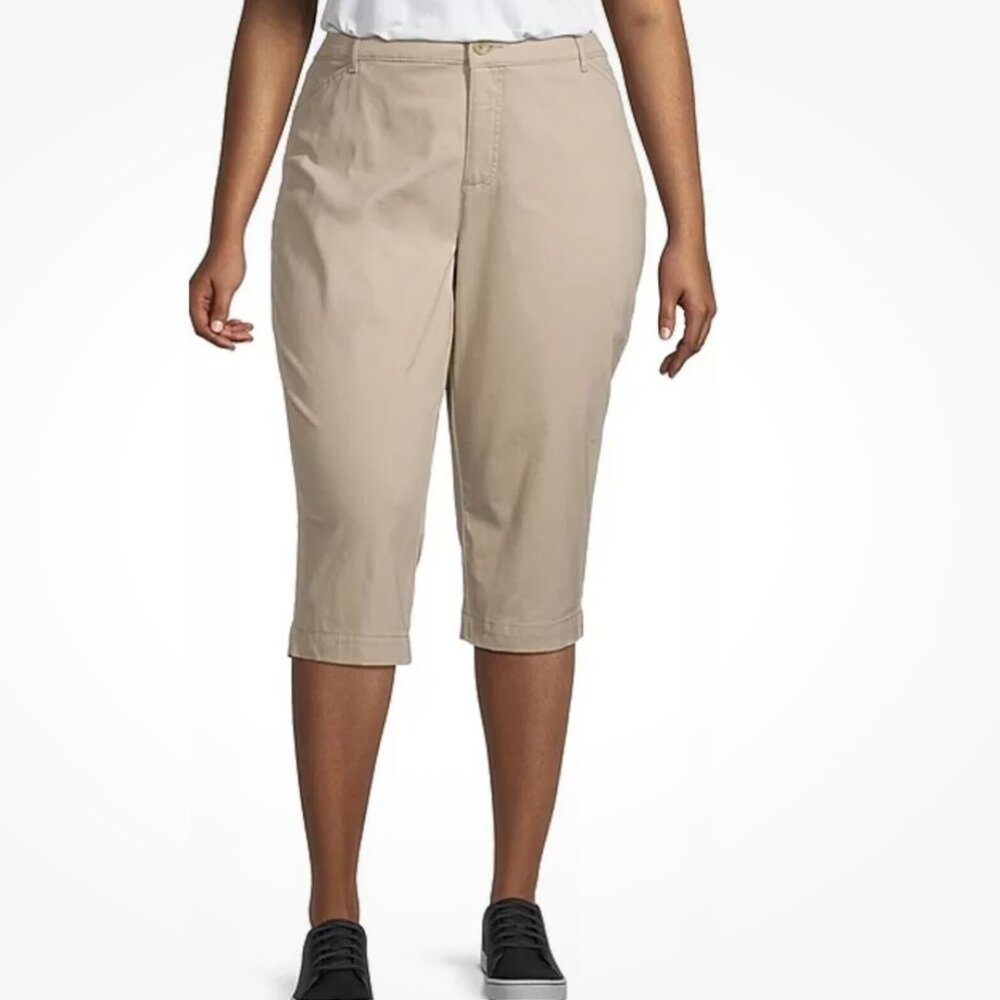 NEW! St Johns Bay Capri Pants Mid Rise Secretly Slender 24W Biscotti $44 Cotton